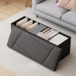 ZETDIY 43-Inch Faux Linen Folding Storage Ottoman Bench - Black