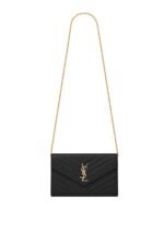 Saint Laurent Monogram Leather Chain Wallet - Gold Hardware